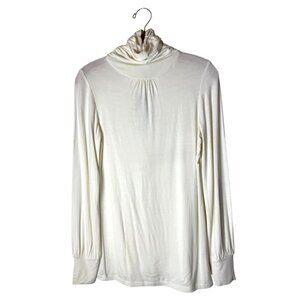 Bushwacker Shirt Women Small Ivory Winter White Bamboo Ruched Turtleneck Top‎